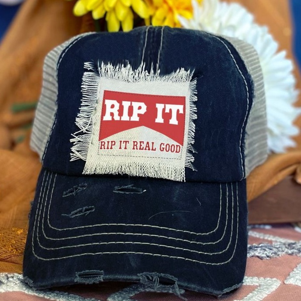 New Rip It, Rip It Real Good Western Style Printed and Distressed Trucker Caps